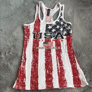 USA Flag Tank Top - Red and White